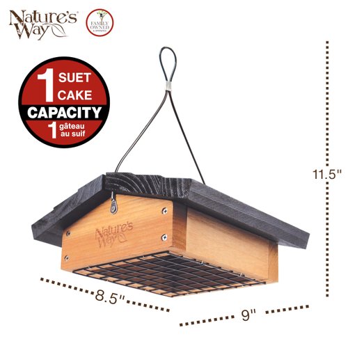Nature's Way Bird Products CWF2 Cedar wood Suet Upside-Down Bird Feeder, 8.5"L x 8.5"W x 4.13"H, Black