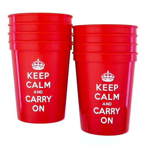 Decorative Things Red Plastic Cups Disposable Cups Party Cups Red Cups Plastic Keep Calm and Carry On Tumblers Pk 8 Reusable Plastic Drinking Glasses