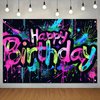 Blissyard Neon Happy Birthday Banner 71x43 Photography Backdrops Party Background Decorations Banner Colorful Graffiti Splash Paint Kids Birthday Supplies Neon Birthday Backdrops Glow in The Dark ​
