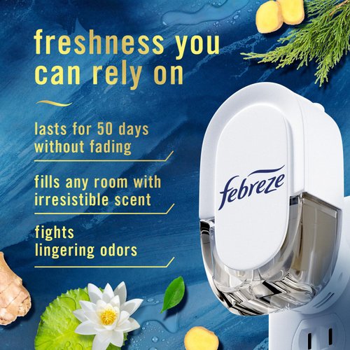 Febreze Odor-Fighting Fade Defy PLUG Air Freshener, Mountain, Ocean, Amber, (3) .87 fl. oz. Oil Refills
