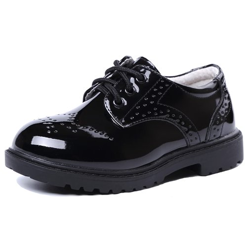 DADAWEN Children's Boy's Girl's Lace-Up School Uniform Shoes Comfort Oxford Dress Shoes (Toddler/Little Kid/Big Kid) Black US Size 7 M Toddler