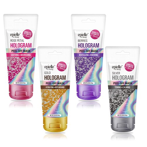 Epielle Hologram Peel Off Face Masks, Glitter Peel Off Mask, Toning & Calming, 8 variety packs (Single-Use Testers)