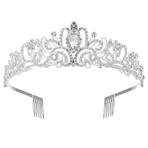 Dicodoum Silver Tiaras and Crowns for Women Girls, Crystal Birthday Queen Crowns with Comb Rhinestone Princess Tiara Hair Accessories Wedding Crown for Brides