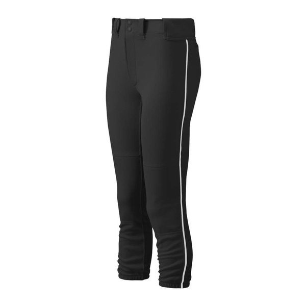 Mizuno Adult Women's Belted Piped Fastpitch Softball Pant, Black-White, Medium