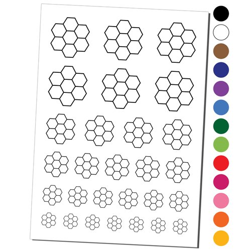 Simple Honeycomb Outline Temporary Tattoo Water Resistant Fake Body Art Set Collection - Black (One Sheet)
