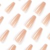 Foccna Coffin Press on Nails Nude Long Acrylic Artificial Nails Simple Glossy Fake / False Nails with Glossy Ballerina Nails for Women and Girls,24Pcs