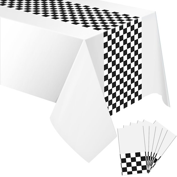 Irenare Car Birthday Party Supplies Racing Party Decorations Road Tablecloth Racetrack Table Runner Table Covers for Kids Boy Car Theme Birthday Party, 54 x 108 Inch (White,6 Sheets)