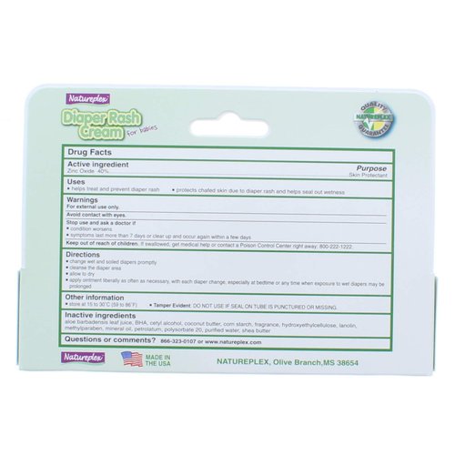 2 Pk. Natureplex Diaper Rash Cream 40% Zinc Oxide with Aloe for Babies 1.5 Oz. (3 Oz Total)