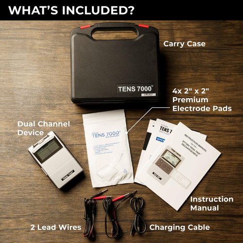 TENS 7000 Rechargeable Tens Unit Muscle Stimulator, Back Pain Relief, 4 Electrodes/Unit Pads, Period Pain Simulator, Muscle Recovery & Growth, Stim Machine, Electrotherapy, TENS Machine