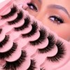 Maigitur Mink Lashes Fluffy 3D False Eyelashes 6-12mm Wispy Cat Eye Lashes that Look Like Extensions Strip Lashes Pack 7 Pairs Lightweight Fake Eyelashes for Doll Eye Makeup LZM-23, PINK