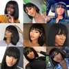 SQPLXK Short Bob Human Hair Wigs with Bangs None Lace Front Wigs Brazilian Straight Hair Machine Made Bob Wig for Black Women Natural Color 8 Inch