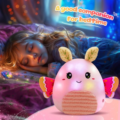 CozyWorld 12 Inch LED Cuddly Pink Butterfly Plush Pillow,Super Soft Butterfly Stuffed Animals Plush Toys,Light up Stuffed Plushies Insect Plush Doll Animal Toy for Kids Girls Women Lovers