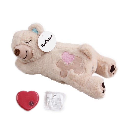 PetPrime Dog Plush Toy Heart Beat Puppy Plush Bear Toy with Warmer Bag Pet Soft Anxiety Puppy Relief Toy for Puppy Dogs Heart Beat Stuffed Animal Puppy Sleeping Buddy Anxiety Dog Toy