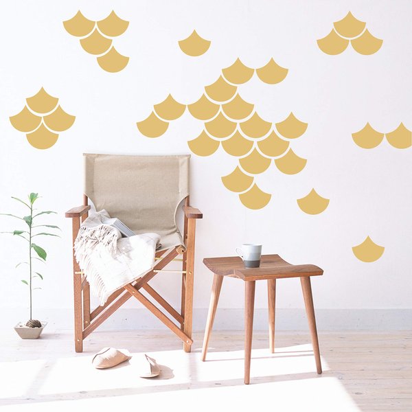 40 Pcs Mermaid Scale Wall Decal, Nursery Decor, Geometric Decals, Modern Wall Decals, Unique Wall Decor for Kids, Wall Decals for Girls Boys Room(Y06) (Matte Gold)
