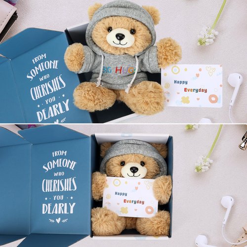 Osacoe Get Well Soon Teddy Bear Stuffed Animal with Gift Box Removable Hoodie for Comfort and Love, for Kids, Women & Men in Tough Time, Get Well Soon Gifts Basket with Beautiful Greeting Card