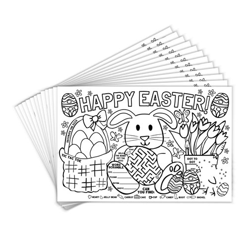 Tiny Expressions – Easter Placemats for Kids (Pack of 12 Easter Placemats) | Bunny Coloring Activity Place Mats for Kids Table | Disposable Bulk Bundle Set (12 Paper Placemats)…