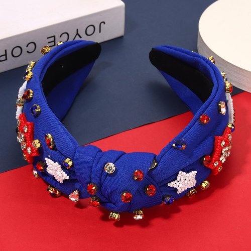 NVENF 4th of July Headbands, American Flag Star Headband Pearl Crystal Rhinestone Knotted Headbands Patriotic 4th of July Accessories Outfits for Women Holiday Gifts (American Flag 8)