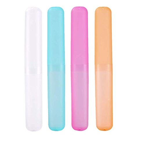 LASSUM 4 Pcs Colorful Plastic Toothbrush Case Portable Toothbrush Case Holder for Daily and Travel Use