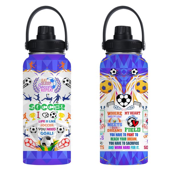 Soccer Water Bottle 32oz Soccer Stainless Steel Tumbler Soccer Insulated Bottles For Men Women Soccer Gifts For Soccer Lover Player Fan Coach