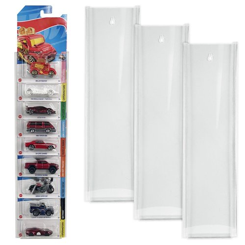 3 Pack Acrylic Display Case for Packaged Cars, Compatible with Hot-Wheels Match-Box Packaged Cars, Toy Car Storage Organizer Display Shelf Rack Wall Display Case