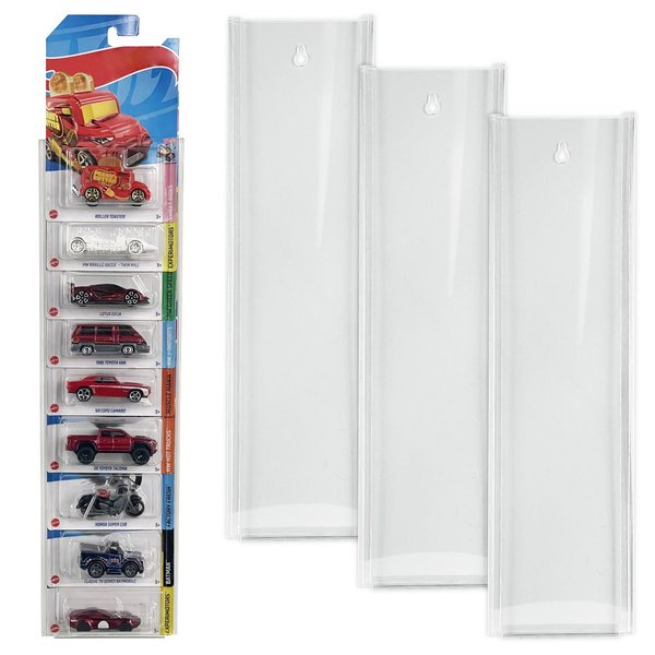 3 Pack Acrylic Display Case for Packaged Cars, Compatible with Hot-Wheels Match-Box Packaged Cars, Toy Car Storage Organizer Display Shelf Rack Wall Display Case