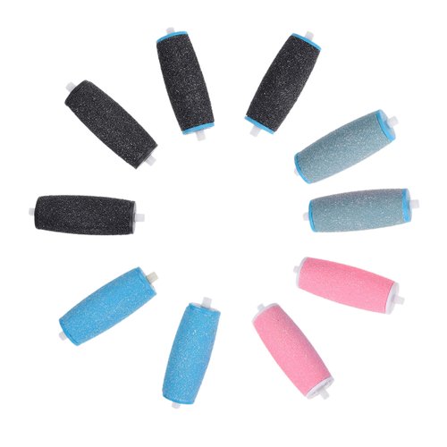 Eco-Fused 10-Pack Compatible Replacement Roller Heads for Amope Pedi Perfect Electronic Foot File - 4X Extra Coarse and 6X Regular Coarse - Removes Calluses for Smooth Feet - Great Pedicure Accessory