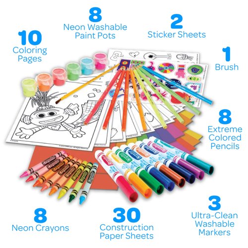 Crayola Trolls World Tour, Neon Create & Color Art Set, Over 70 Art Supplies, Gift for Kids, 5, 6, 7, 8