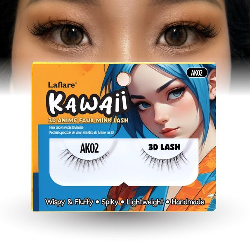 Laflare Kawaii 3D Anime Faux Mink Lash | Manga Lashes | Japanese Style Cosplay Lashes | Spiky 8D Wispy False Eyelashes Full Strip Doll Lashes. (AK02)