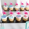 Ephlyn 24pcs 3D Flamingo Cupcake Toppers, Tropical Aloha Luau Cupcake Picks for Baby Shower, Summer Party, Wedding & Birthday Cake Decorations