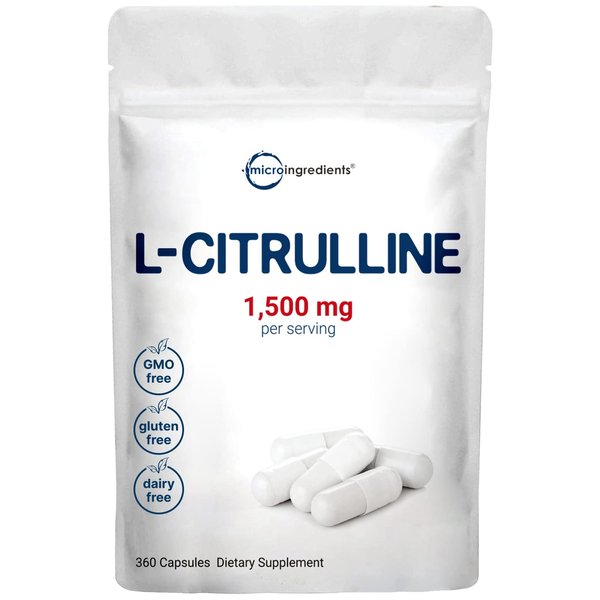 Micro Ingredients L Citrulline Capsules, 1500mg Per Serving, 360 Counts, Citrulline Pre-Workout Supplement, Non-GMO