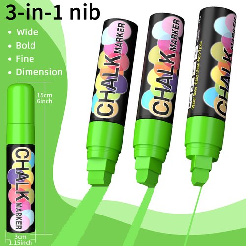 Jumbo Chalk Window Markers for Cars Glass Washable - 8 Colors Liquid Chalk Markers Pen With 15mm Wide Tips, Chalkboard Markers, Window Paint Markers for Car Decoration, Auto Glass, Poster, Business