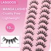 MANGA Lashes False Eyelashes Cosplay Lashes Natural Look Faux Mink 3D Fluffy Eye Lashes Cotton Band Soft Reusable Look Like Extensions 10 Pairs 13mm Cross Lashes Pack