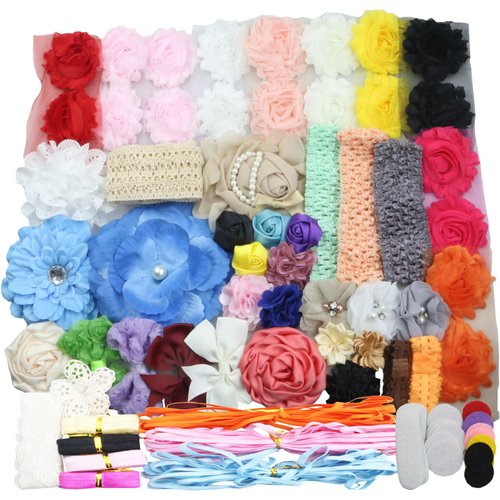 DIY Baby Girls Headband Kit, Hair Band Hair Accessories for Infants Newborn Toddler, Shower Hairbands Kit Makes Over 25 Headbands