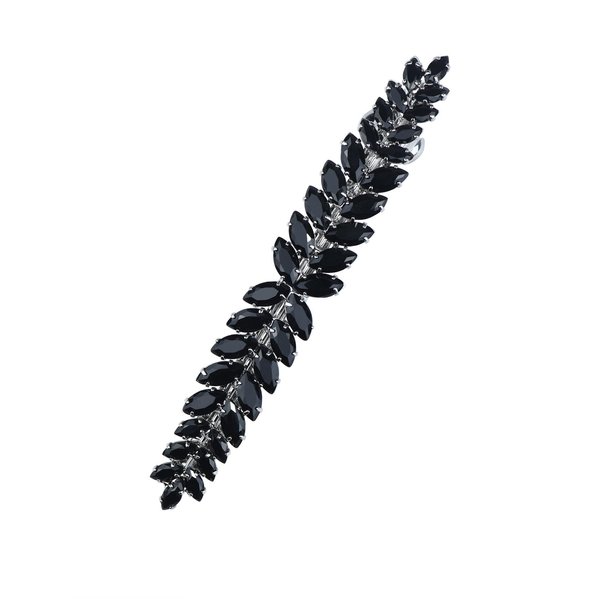 Sparkly Crystal Flower Leaf Hair Barrette Hair Clips Hair Pins for Women Bridal Wedding Prom Party Hair Accessaries (Black)