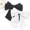 2Pcs Big Satin Hair Bows for Women Girls 8 Inch Barrette Hair Clip Long Black Silk Ribbon bride Wedding Bows French Style Hair Accessories (Black+White-A)