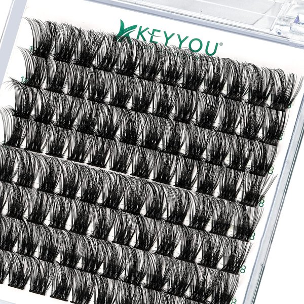 Lash Clusters 96pcs Individual Lashes D Curl 18mm Cluster Lashes KEYYOU Volume Wispy Lash Extension Soft&Comfortable Easy DIY at Home(Y08 D-18mm)