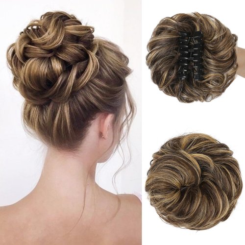 YOGFIT Claw Clip Messy Bun Hair Piece Real Human Hair Buns Hairpieces for Women Wavy Curly Chigno...