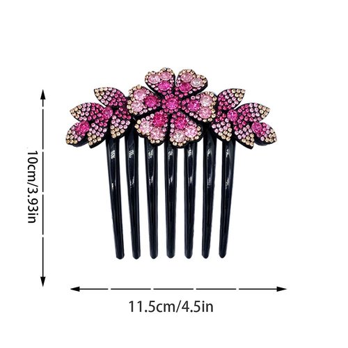 4 PCS Luxury Sparkly Glitter Flower Leaf Rhinestone Black Plastic Hair Side Combs Stylish Elegant Bride Hair Combs French Twist Hairpin Fine Hair Glitter with Long Teeth Hair Barrettes for Women Girls