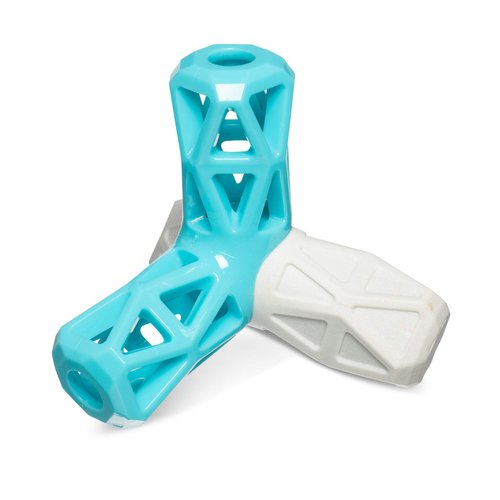 Messy Mutts Totally Pooched Squeak n' Stuff Pyramid | 5” Durable TPR Dog Toy with Squeaker | Made for Tough Chewers | Interactive Treat Puzzle for Dogs | Grey/Teal