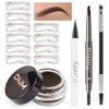 evpct Eyebrow Stamp Pencil Kit for Eyebrows, Makeup Brow Stamp Trio Kit with Waterproof Eyebrow Pencil, Eyeliner, Eyebrow Pomade, 10 Eyebrow Stencils and Dual-ended Eyebrow Brush, Kit-01# EBONY