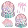 96PCS Mermaid Plates and Napkins Tableware Set Mermaid Party Supplies Mermaid Birthday Party Decorations Ocean Mermaid Theme Birthday Baby Shower Supplies Mermaid Paper Plates Napkins Forks Serve 24