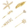 6 Pieces Elegant Hair Barrettes Bridal Golden Metal Hair Clip Handmade Artificial Pearl Barrettes Clip Set and Clear Rhinestone Bobby Pin for Weddings Hair Accessories