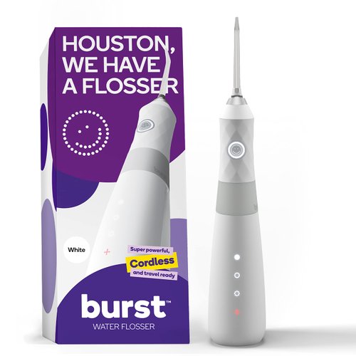 BURST Water Flosser – Electric Cordless Water Floss – 3 Modes, Waterproof – Portable for Travel with Travel Bag - Refillable Water Picks for Teeth Cleaning and Braces, Plaque Removal – White