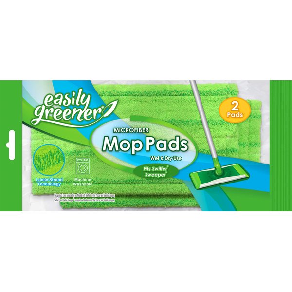 Swiffer Sweeper Compatible, Microfiber Mop Pads by Easily Greener, Reusable Refills for Wet and Dry Use, 2 Count