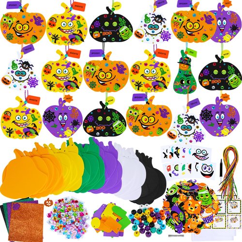 Winlyn 36 Sets Halloween Pumpkin Decorations DIY Foam Halloween Craft Kits Ghost Bat Monster Foam Stickers Halloween Arts and Crafts for Kids Home Classroom Activities Party Favors Trick-Or-Treaters