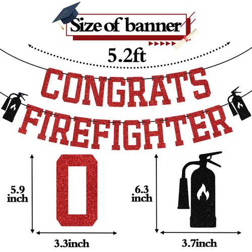 Red Glitter Congrats Firefighter Banner, First in Last Out/Class of 2024/So Proud of You, 2024 Graduation Party Decorations Supplies