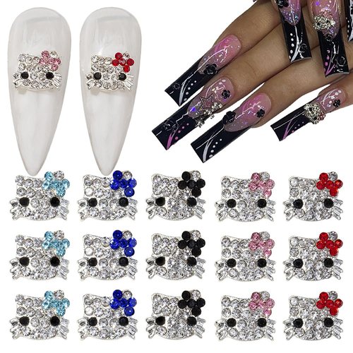 Tezocr Nail Charms Decoration Silver Nail Charms with Diamond Design Metal Kawaii Nail Charms Accessories 3D Flatback Resin Charms for Acrylic Nails Cute Nail Jewelry Gems DIY Manicure 20Pcs