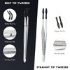2 Pieces Tweezers with Rubber Tips Set PVC Rubber Coated Tips Bent and Straight Flat Tip Tweezers Stamp Coins Jewelry Hobby Crafts Industrial Electronic Tweezers Tools (Silver, Black)
