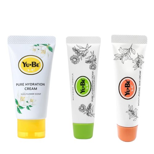 Yu-Be Ultra Hydration Trio | Japanese Skincare | Skin Moisturizer Set with Yuzu Pure Hydration Cream, Advanced Formula Fragrance Free Cream, & Moisturizing Skin Cream | Vegan Hypoallergenic Skin Cream
