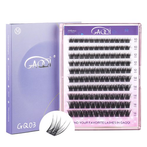 GAQQI Lash Clusters, Eyelash Clusters 120PCS C Curl Individual Lashes, Wispy Cluster Eyelash Extension 10-16mm Mixed Length, Natural Looking Cluster Lashes （GQ03, C Curl, 10-16mm)